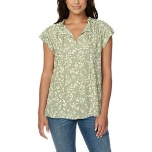 Buffalo David Bitton Green Floral Flutter Sleeve Split Neck Blouse Womens Large